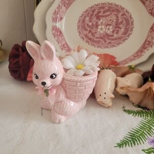 Vintage Pink Bunny Egg Cup Ceramic Easter Spring